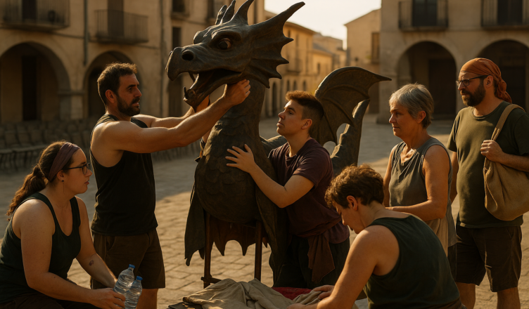 persones montant un drac